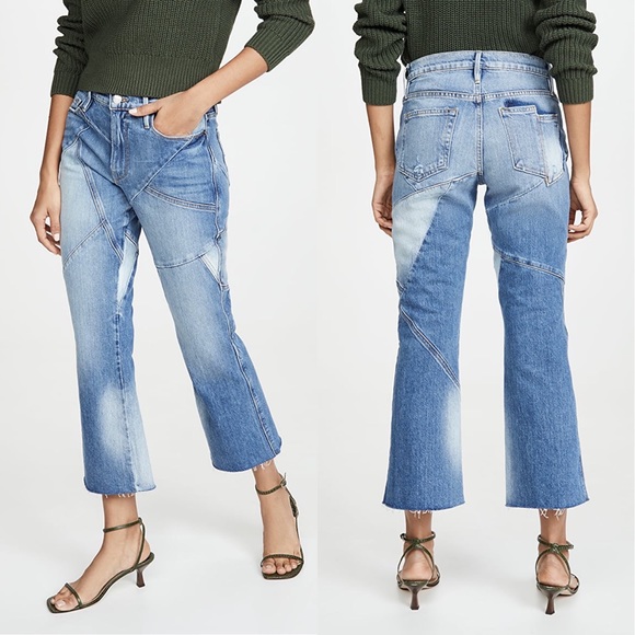 FRAME Sylvie Kick Boot Duncan Mixed Media Flared Jeans - Picture 1 of 8